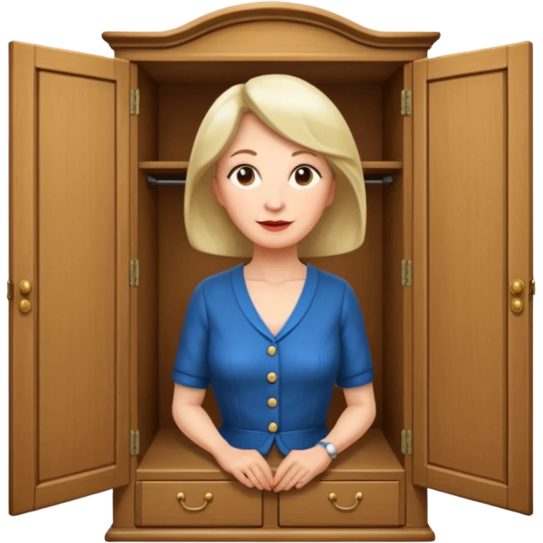 A character from the fairy tale Beauty and the Beast: the middle-aged lady (around 40 years old) who was turned into a wardrobe. She retains the wardrobe's original form, with an anthropomorphic face on the closed cabinet. emoji