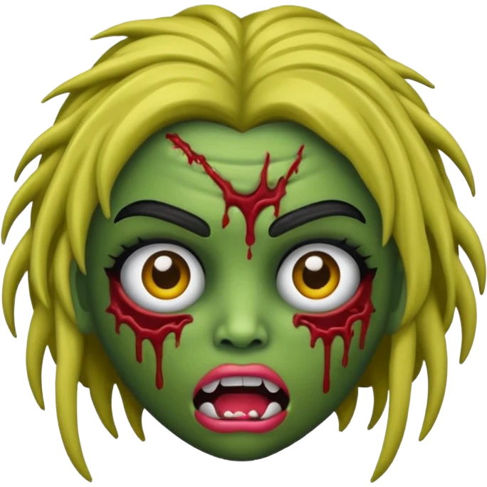 faça uma boneca zumbi estilo emoji do iphone com cabelos pretos cacheados sem muito volume e olhos pretos  emoji