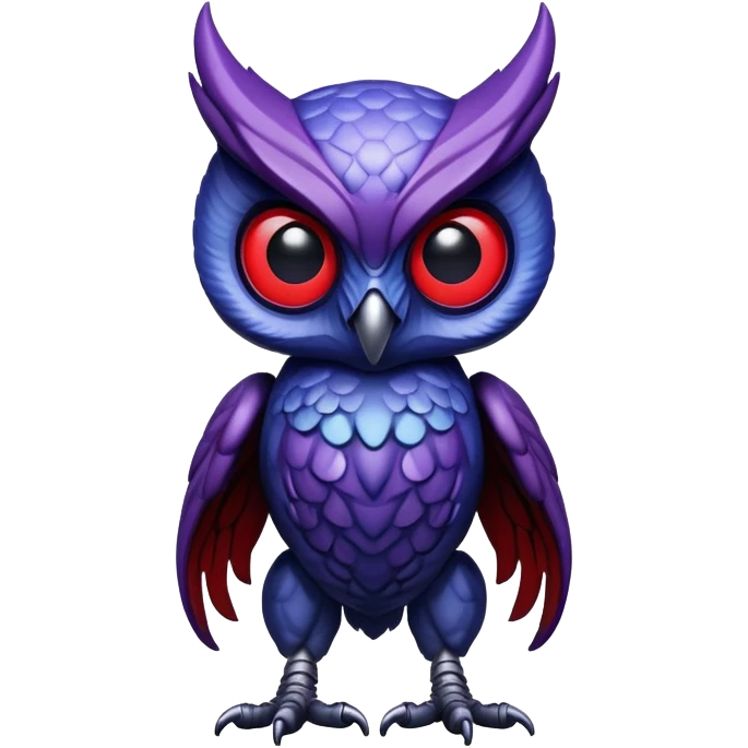 Owl xenomorph hybrid front facing full body dark purple and blue and red emoji