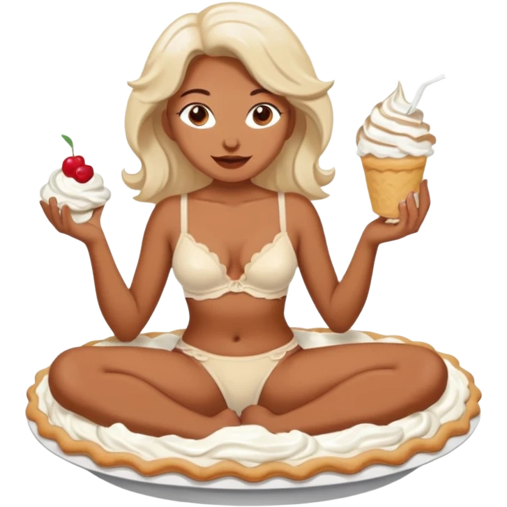 Female in panties sitting in a cream pie emoji