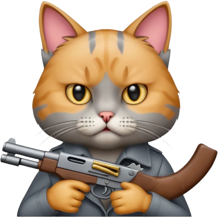 Upset cat with a gun emoji