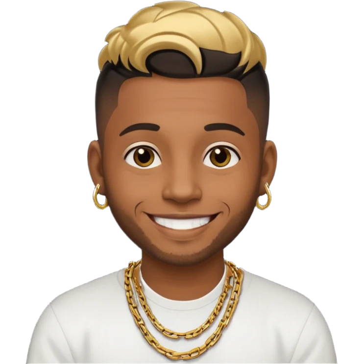 modern music producer, brown skin, short black undercut, gold chain, 30 years old, smiling emoji