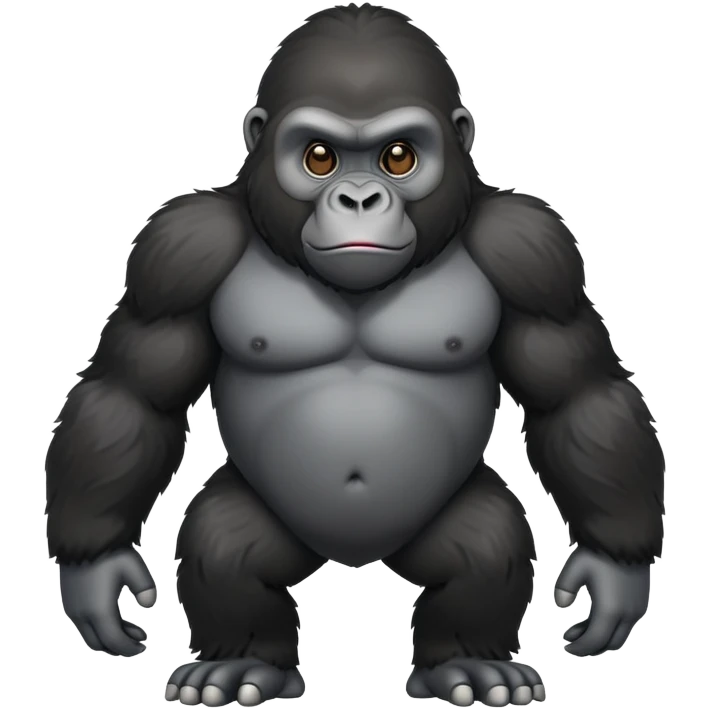 cinematic-friendly cute gorilla-realistic-full-body-crouched on all fours-emoji,-broad-and-powerful-frame-poised-with-confidence,-massive-arms-hanging-slightly-forward,-head-tilted-thoughtfully,-thick-black-fur,-deep-dark-eyes-full-of-intelligence,-simplified-yet-realistic emoji