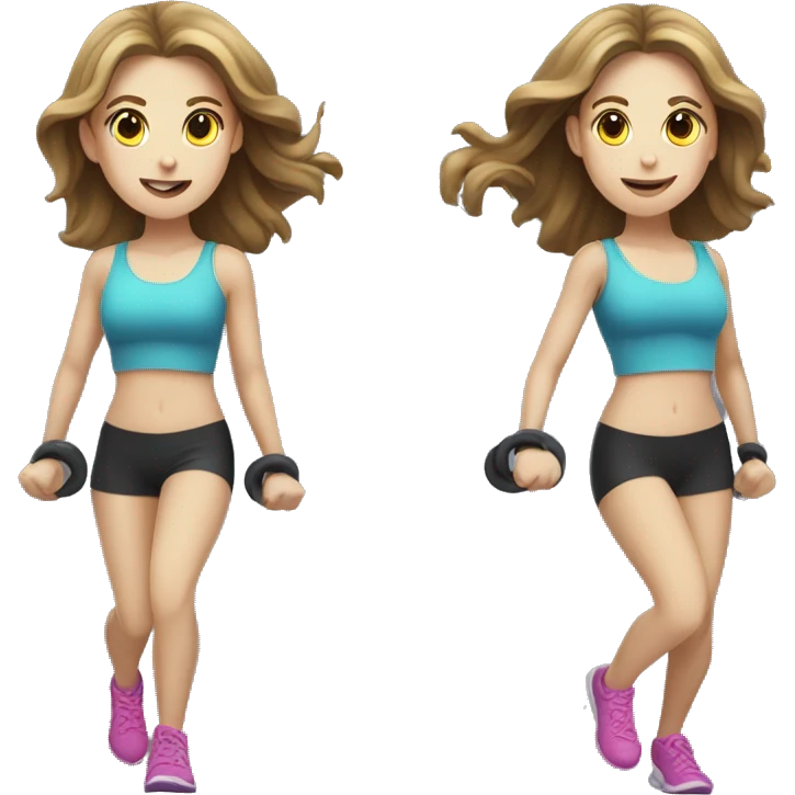 Pale girl with long brunette hair jumping rope fitness emoji
