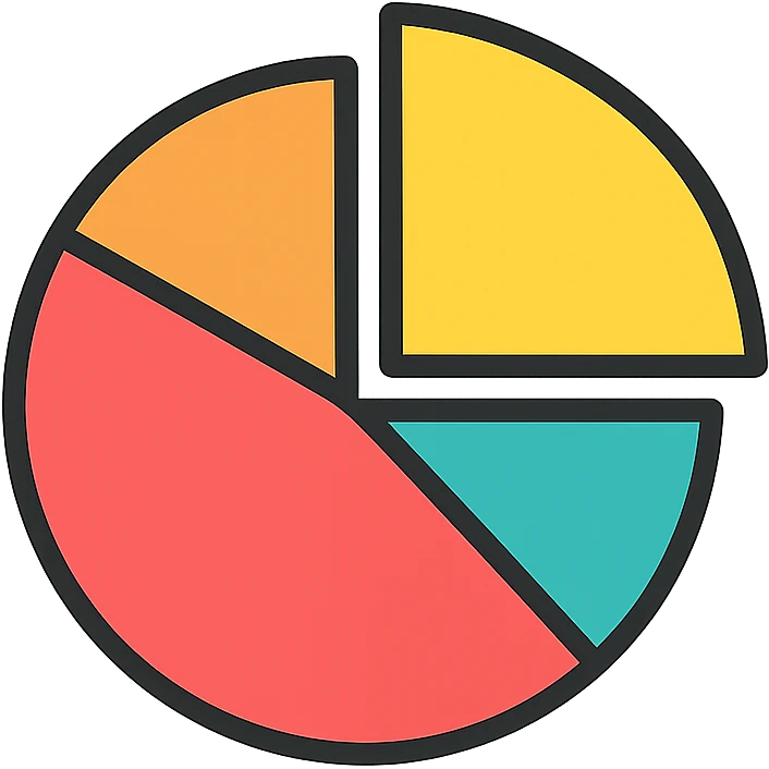 pie chart with four segments, vibrant colors emoji