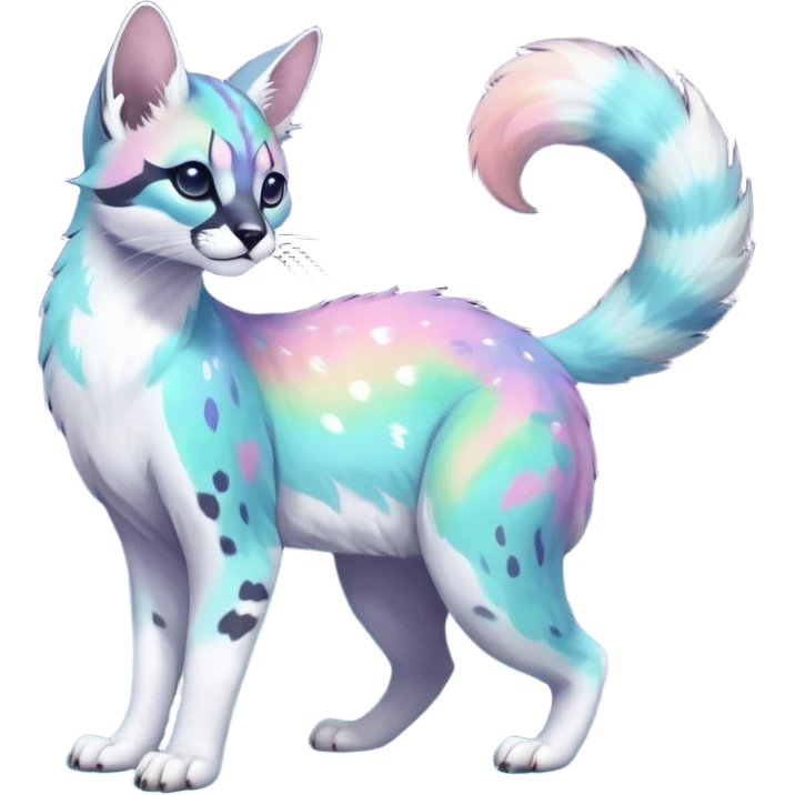 Colorful nebulae nebula starry galactical shiny tropical pale light fruity pastel white glorious iridescent divine exotic cute cool beautiful realistic antasy-caracal-civet-genet-sergal-vernid-Cacomistle-Trico-oncilla-animal-Fakémon-hybrid-fursona (full body) emoji
