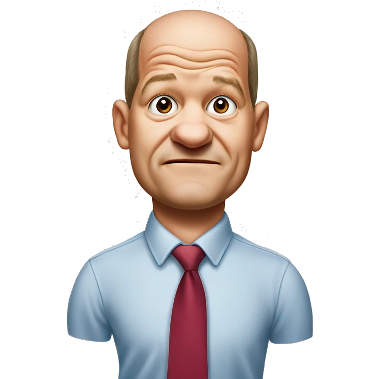 photorealistic Olaf Scholz embarrassed, guiltily shrugs emoji
