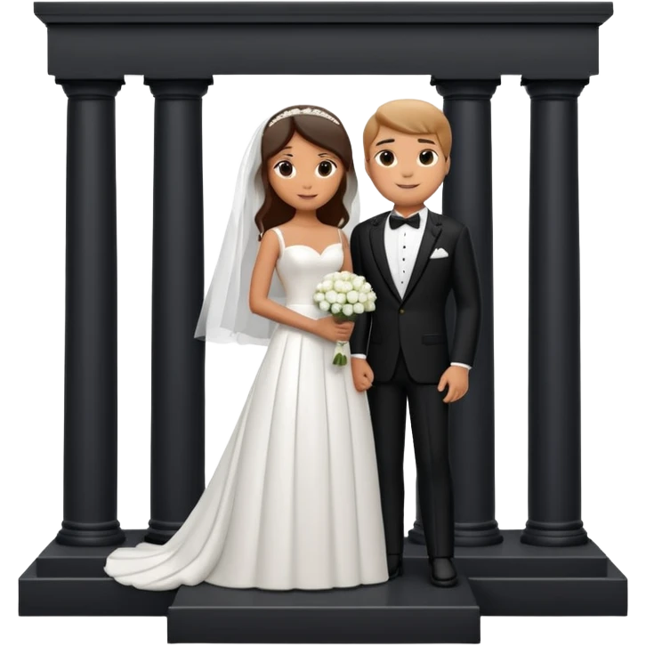 A 3D cartoon photo frame showing a formal courthouse wedding scene with a bride and groom standing together in front of white columns, neutral background, elegant lighting, realistic Memoji-style. emoji