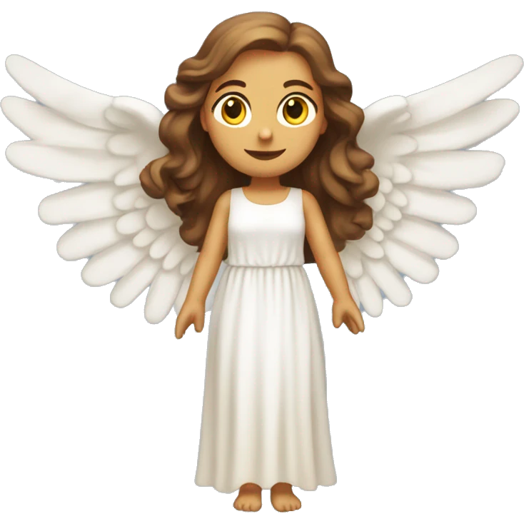 Full length white woman with brown hair dressed as a beautiful angel with wings and a long flowy dress emoji