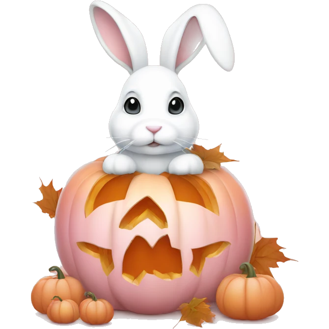 autumn cozy white rabbit in light pink pumpkin  emoji