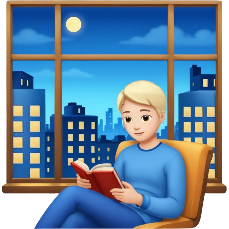 Apartment Windows with person reading + blue light. emoji