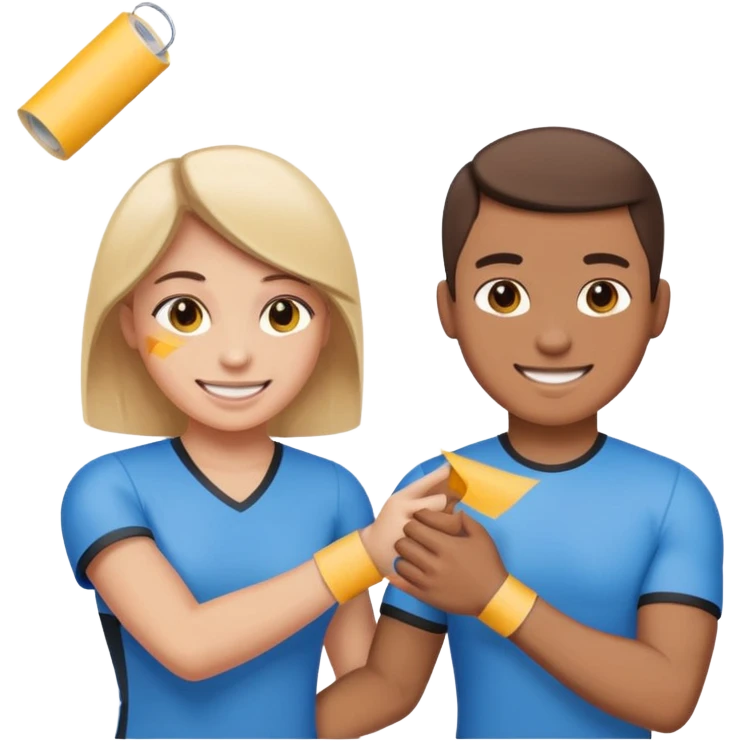 athletic trainer handing tape to athlete, both smiling, emoji style emoji