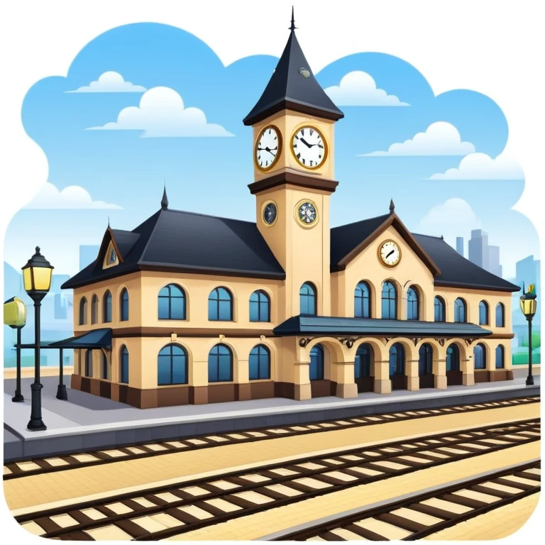 train station with platforms and clock tower emoji