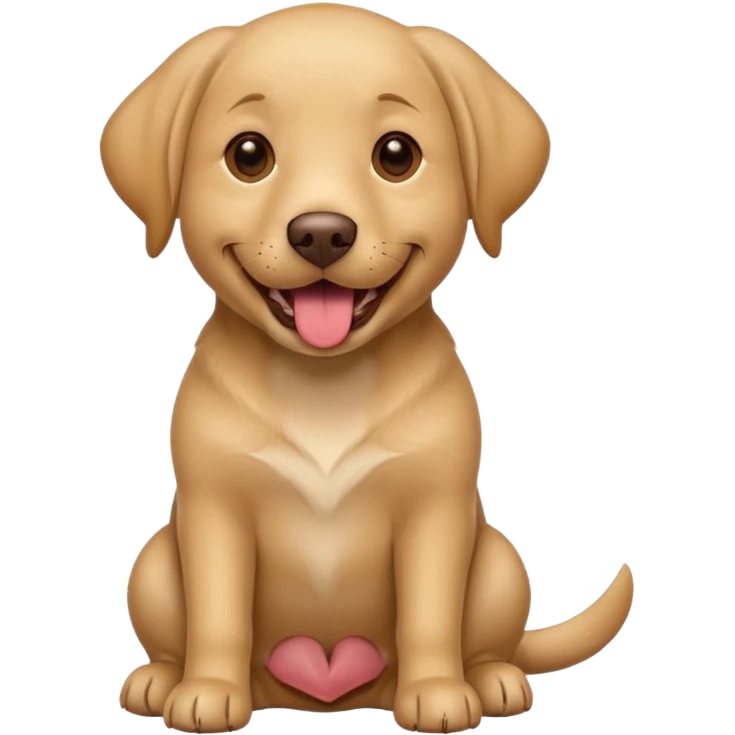 Happy light brown Labrador sitting on beige background, wide smile with tongue out, looking at camera, playful and curious expression, professional portrait style emoji