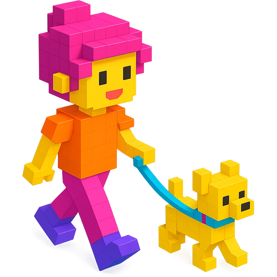 girl and her dog on a walk, realistic background emoji