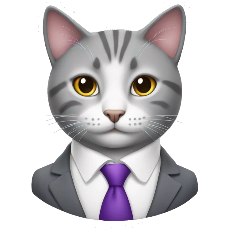 Gray and white cat-realtor in a purple suit emoji
