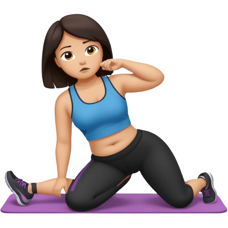 Sad fat girl doing side plank dark hair emoji