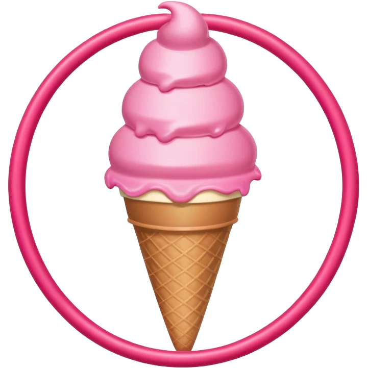 ice cream cone with pink ice cream and a red hula hoop circling it emoji