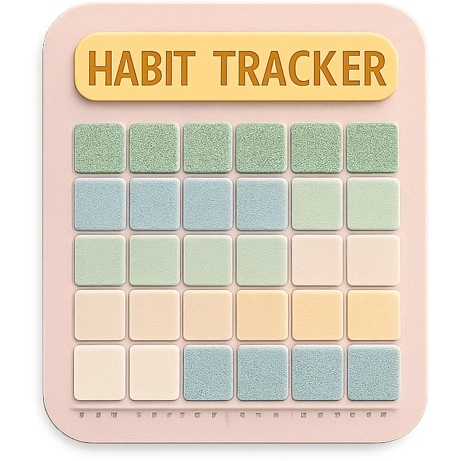 soft pastel gentle habit tracker grid with rounded corners and delicate dotted lines emoji