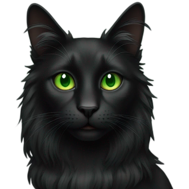 Long hair black cat with green eyes emoji