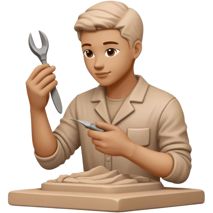 Sculpting icon, hands shaping clay, sculpting tools, unfinished sculpture, textured surface, minimalistic style, clean lines, transparent background. emoji