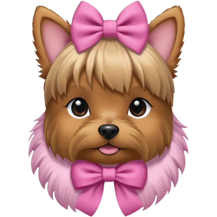 a Yorkshire Terrier face with a ponytail on head tied with a bow. emoji
