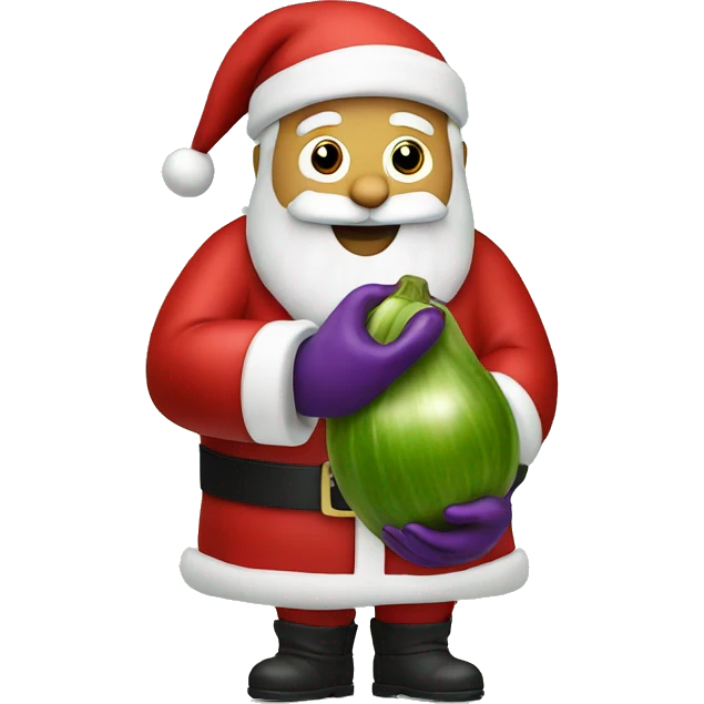 Santa holding an eggplant going into an onion ring emoji