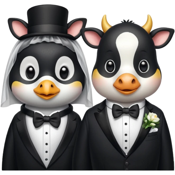 Evlenen penguen ile inek emoji