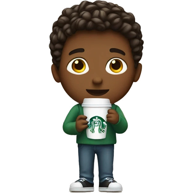 Boy holding starbucks cup emoji