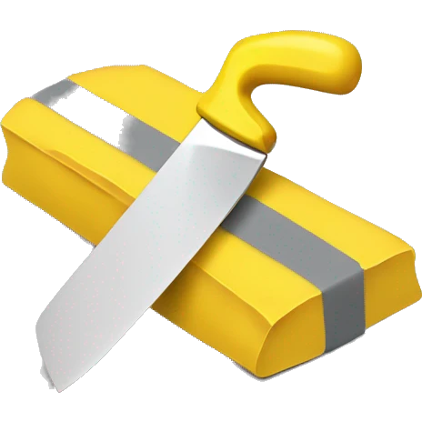 a yellow putty knife laying on top of a stack of gray tape. emoji