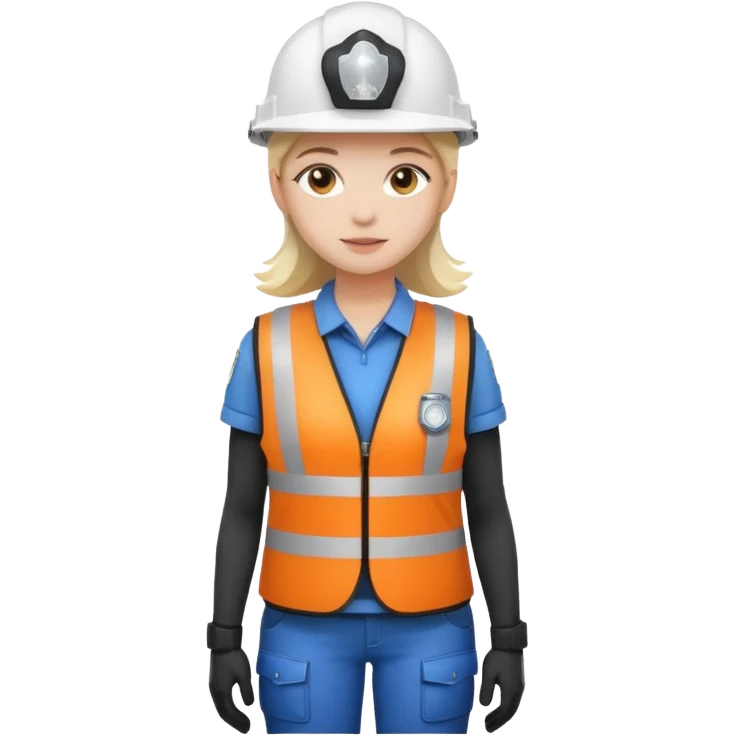 Girl full body standing with her white security helmet and security vest on emoji