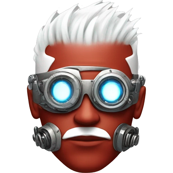 Red skin male cyborg head with white Mohawk, white goatee and white steampunk goggles emoji