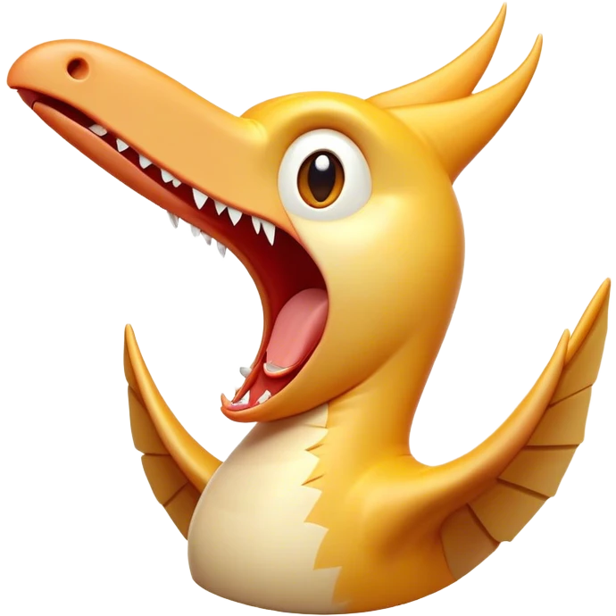 Cinematic Cute Yawning Pterodactyl Portrait Emoji, Head tilted slightly with a dramatic, wide-open yawn, showcasing a slender, gracefully curved body with softly drooping wings and sleepy, half-closed eyes, Simplified yet irresistibly cute features, highly detailed, glowing with a soft, cozy aerial glow, high shine, relaxed yet expressive, stylized with a dash of whimsical flight charm, soft glowing outline, capturing the essence of a drowsy yet affectionate Pterodactyl that appears ready to stretch and yawn its way out of the screen! emoji