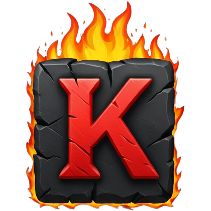 burning coal square with letter K chiseled into it emoji
