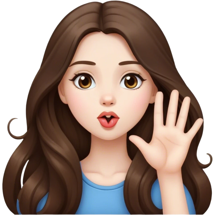  beautiful pale brunette girl with long hair sending a blowing kiss emoji