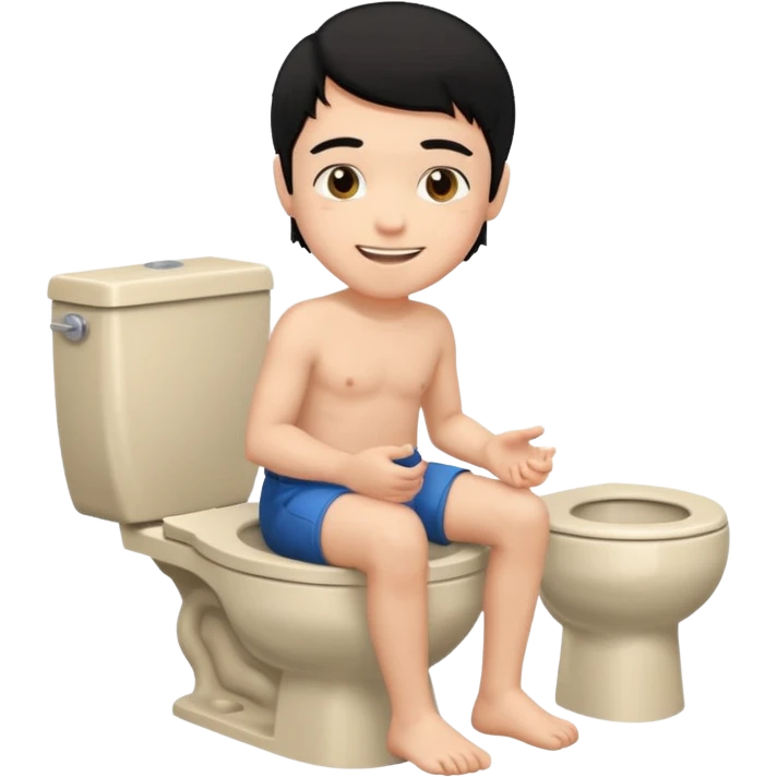 emoji menino branco com cabelo preto sentado no vaso sanitário  emoji