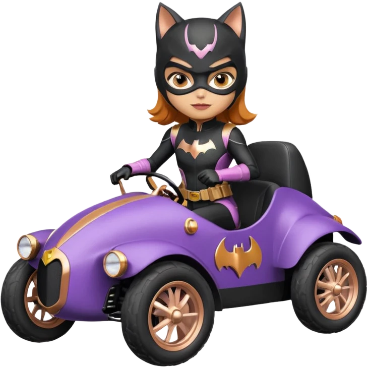 Hot racing action BatGirl’s sixty’s tv show 1932 stealth retro cat burglar sporty petite off-road pursuit mobile cruiser car rose gold accents (reclined and relaxed seating position and attitude) emoji