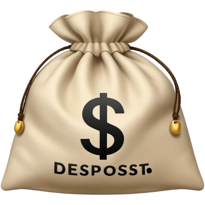money bag with DEPOSIT written on it, bank deposit bag, dollar sign, canvas bag emoji