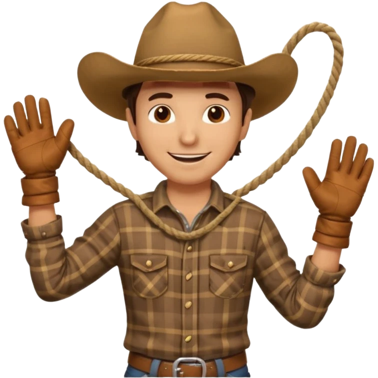 A cowboy with wide-brim hat, plaid shirt, and relaxed grin while twirling a rope.
 emoji