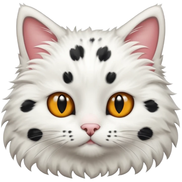 White fluffy cat with black spots all over emoji