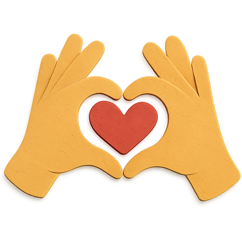 heart hands icon, hands forming a heart, layered paper effect, cut-out look emoji