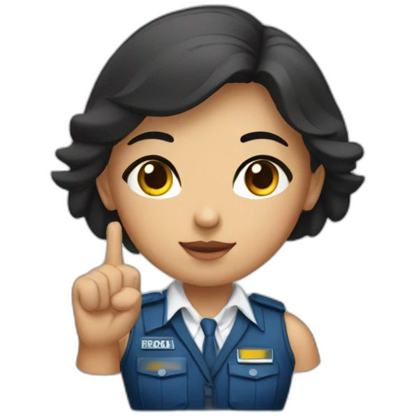 A PERUVIAN SECURITY AGENT GIRL, IN A BLUE VEST AND WHITE SHIRT. SAY OK WITH YOUR HAND. SERIOUSNESS. emoji