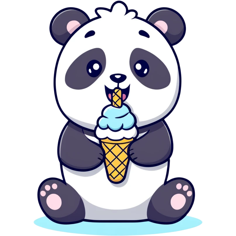 Realistic panda eating ice cream  emoji