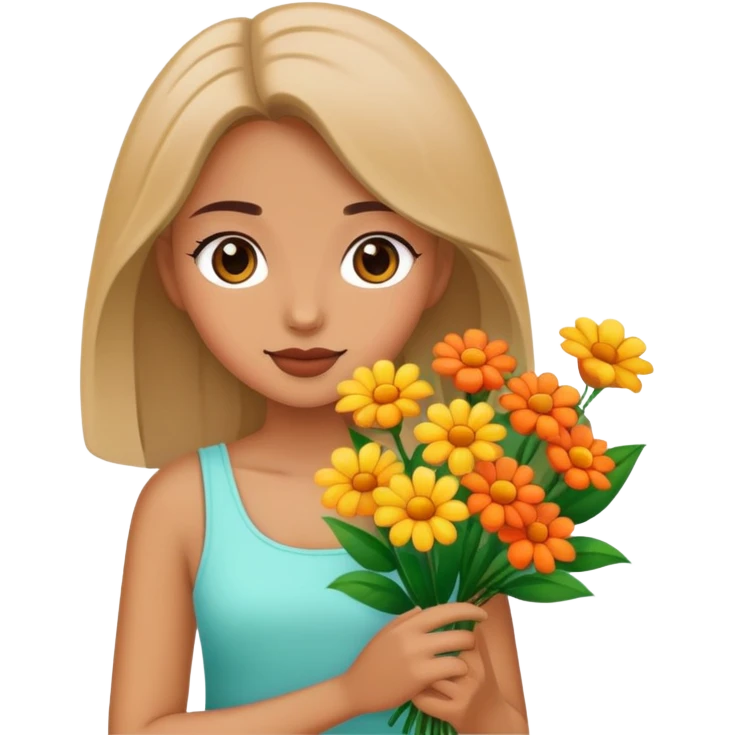 Beautiful girl holding flowers emoji