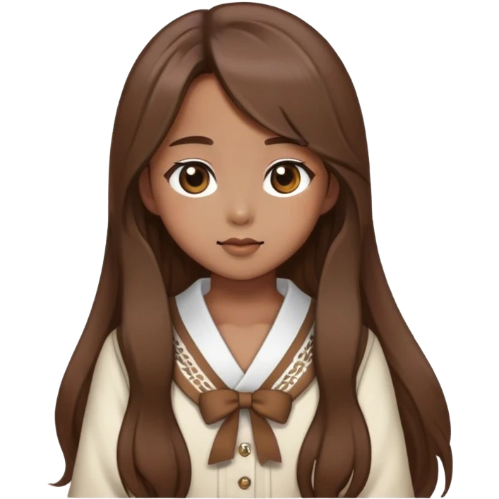 lesseo member ive korean idol brown hair wearing cute brown white adorable clothes long hair  emoji