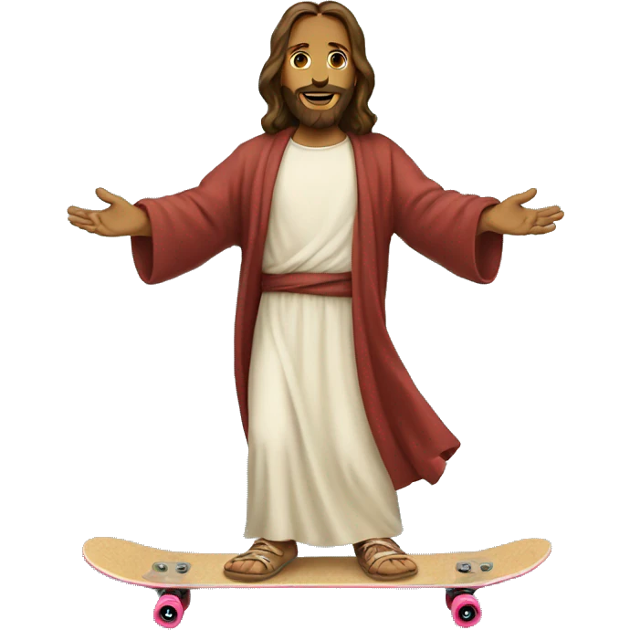 jesus on skateboard with heart hands emoji