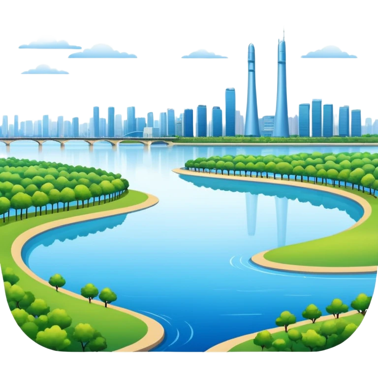 Hangang river with skyline and park, no outline emoji