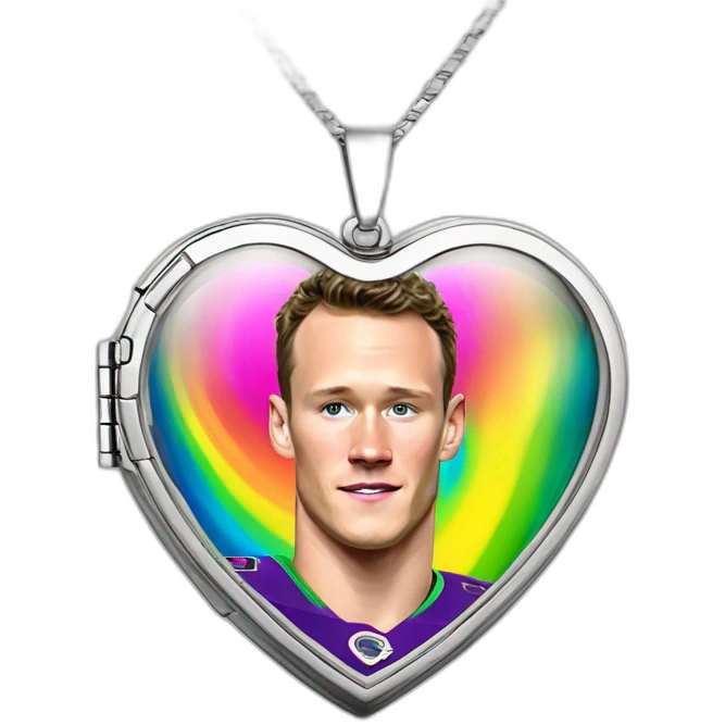 Jonathan Toews inside a rainbow locket heart emoji