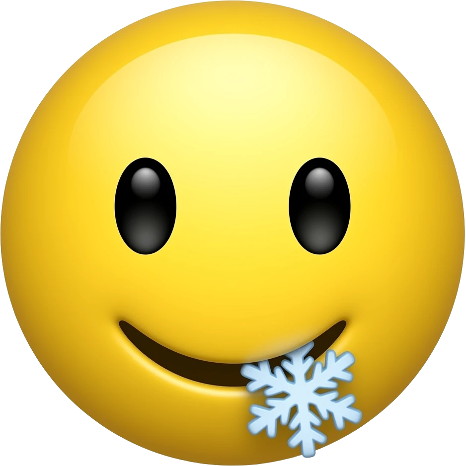 Yellow circle with no eyebrows and nose having snowflake on tounge emoji