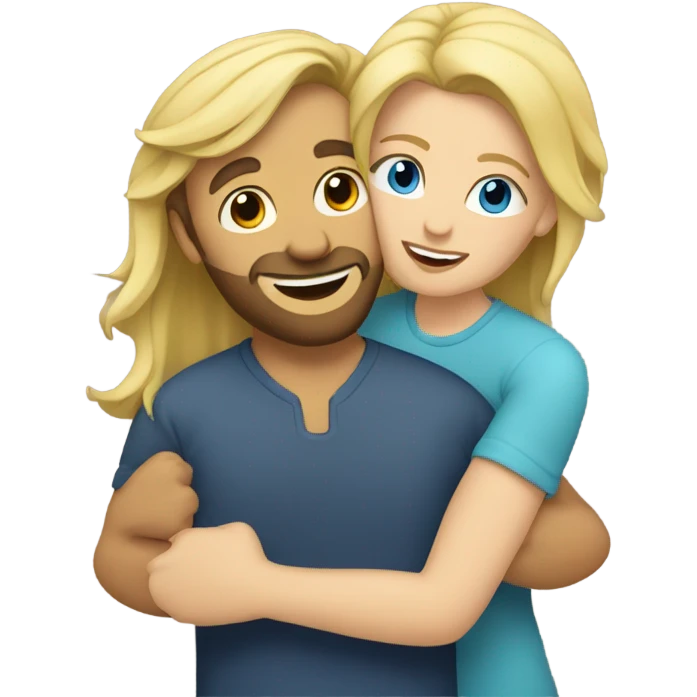 Blonde friend female hugging male bearded friend  emoji